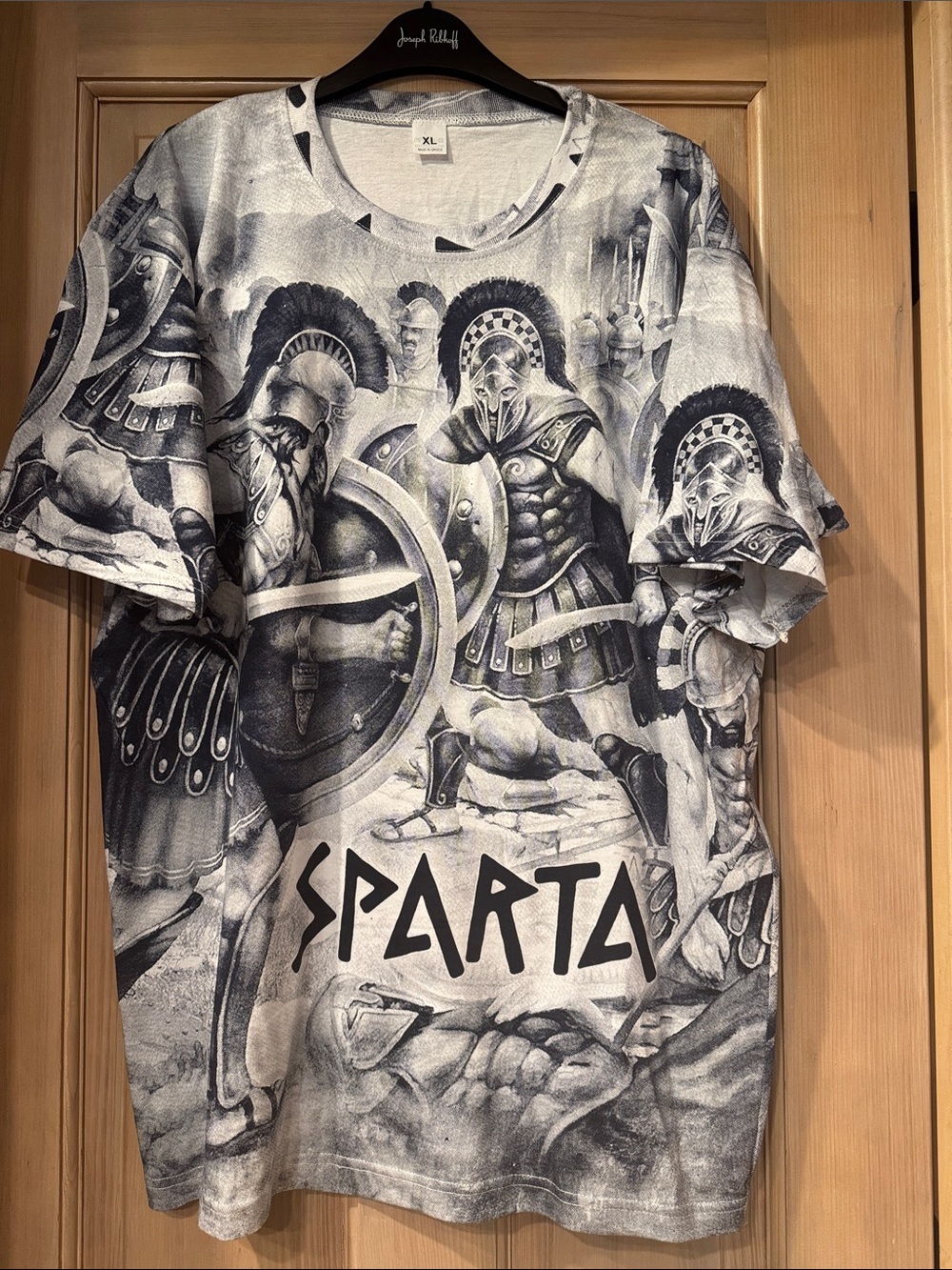 Sparta Graphic Tee — Black & White Warrior Print